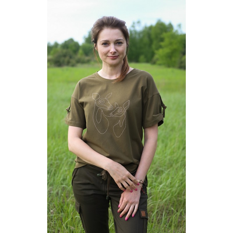 DAMSKI T-SHIRT TAURUS GOLD DEER- zdjęcie w plenerze v1