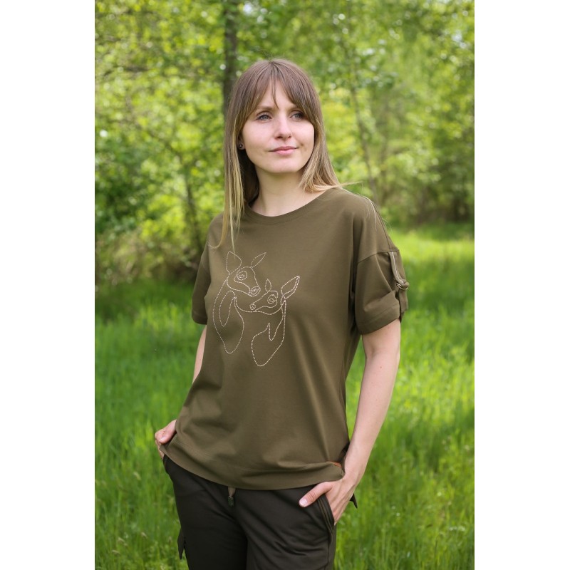 DAMSKI T-SHIRT TAURUS GOLD DEER - zdjęcie w plenerze v3